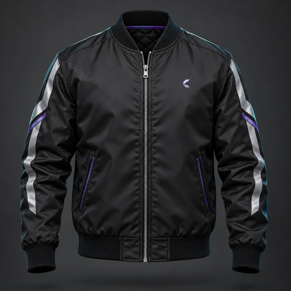 Pulse Bomber, Black / Purple, Ribbed collar and cuffs, reflective sleeves