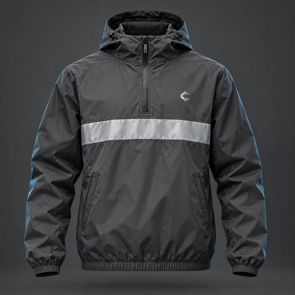 Flux Half-Zip Anorak, Graphite / Silver, Half zip, hood, reflective chest panel
